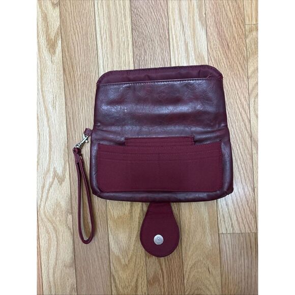 Vintage Wristlet Cardholder Burgundy Genuine Leather Wallet Purse - Picture 3 of 7